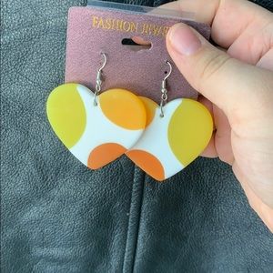 Orange and white heart earrings